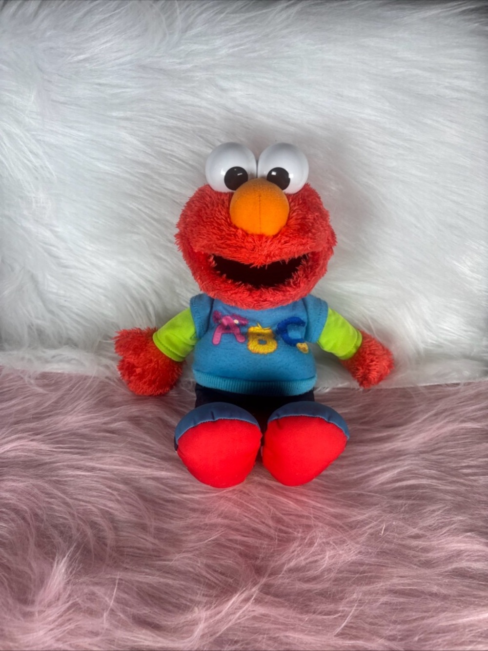 Plush Red Elmo-style Bird Toy with Blue Shirt - Brand: